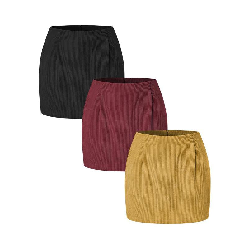 Halara 3-Piece High Waisted Invisible Zipper 2-In-1 Mini A-Line Corduroy Casual Skirts