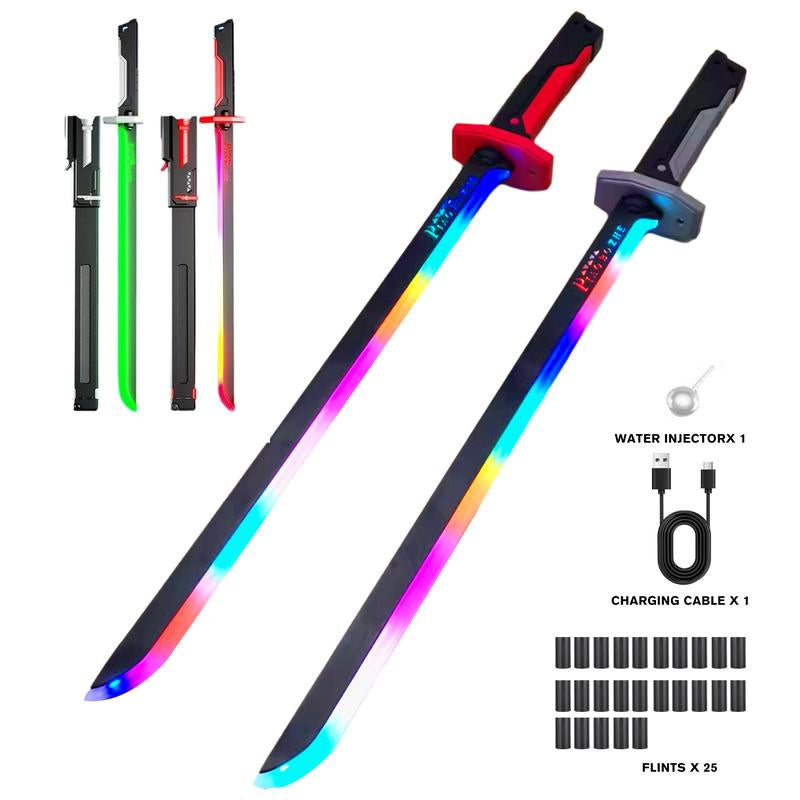 DKD 31.5" Cyberpunk Sparkblade Lightsaber Toy Spark Edition with Sound & Fog, Eight-Color Streaming Light Effect, Type-C Rechargeable for Rave, Cosplay & Display