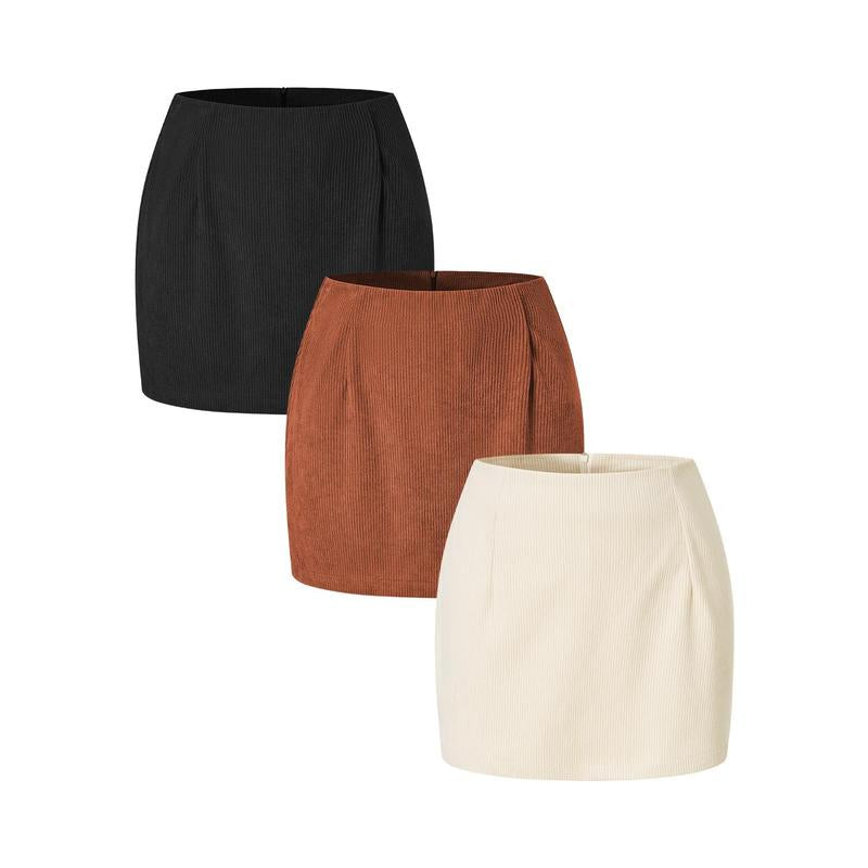 Halara 3-Piece High Waisted Invisible Zipper 2-In-1 Mini A-Line Corduroy Casual Skirts