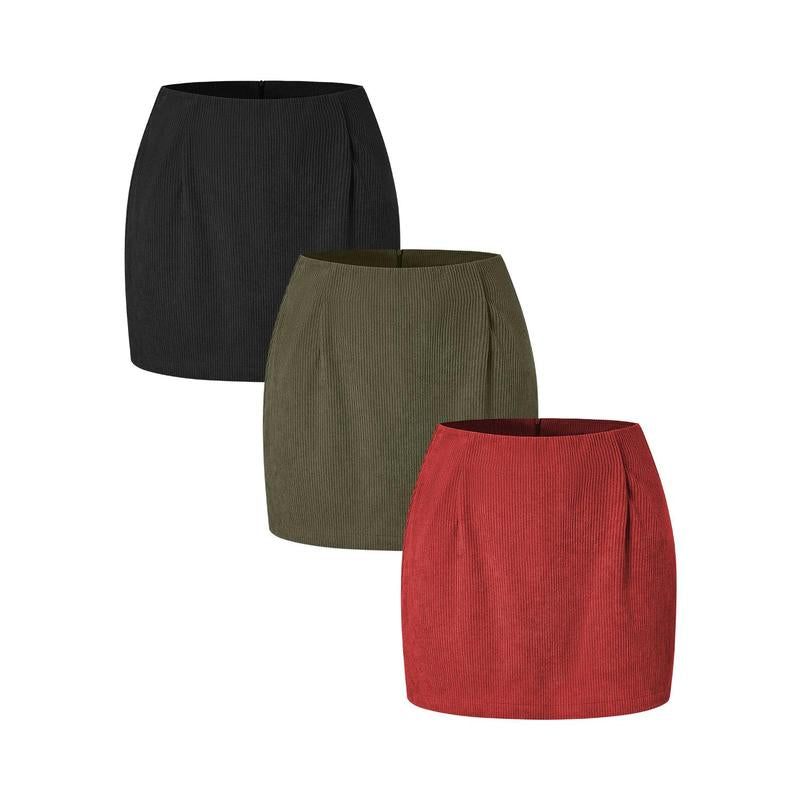 Halara 3-Piece High Waisted Invisible Zipper 2-In-1 Mini A-Line Corduroy Casual Skirts