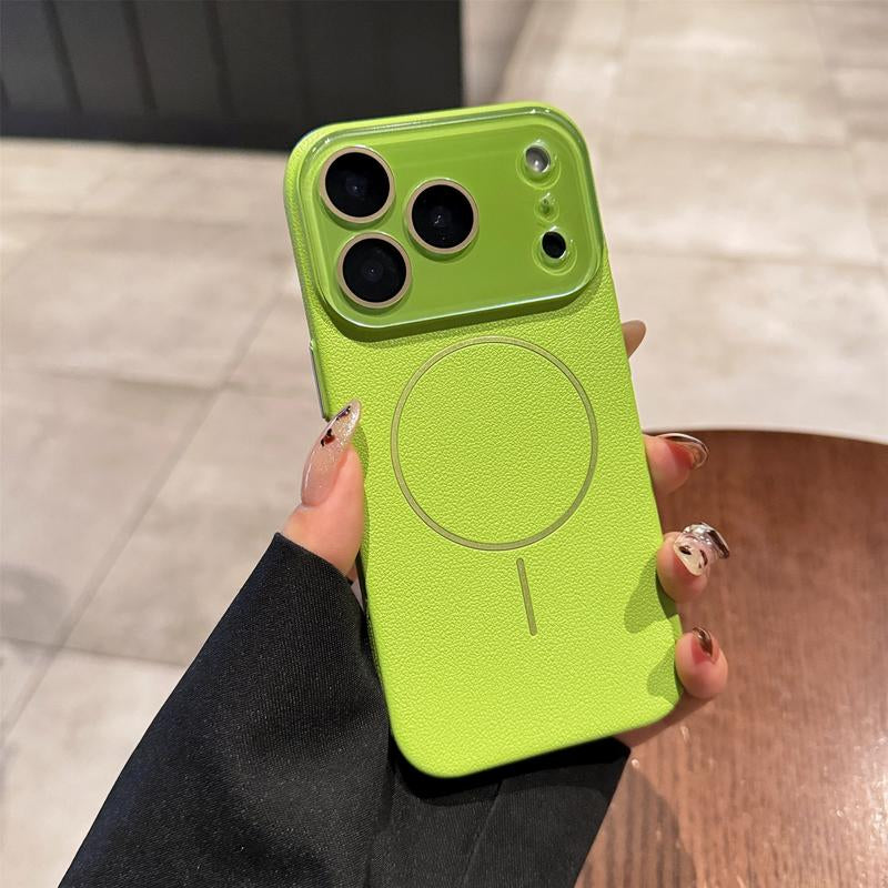 Litchi Pattern Leather Texture Magnetic Adhesive Case for Iphone 17 Pro Max/16/15/14/13 Transparent Mirror Surface Shock Protection Ultra-Thin Wireless Black Smartphone Protective