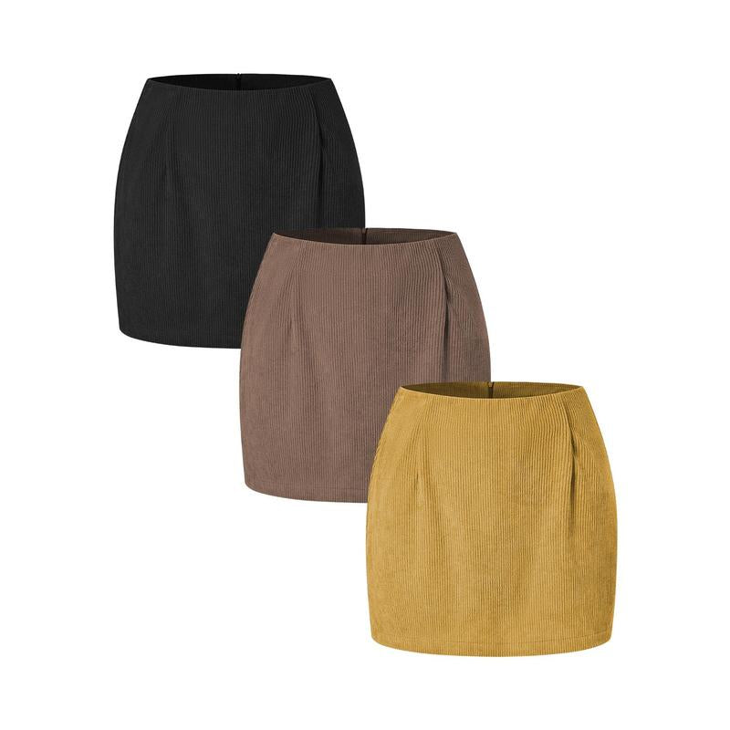 Halara 3-Piece High Waisted Invisible Zipper 2-In-1 Mini A-Line Corduroy Casual Skirts