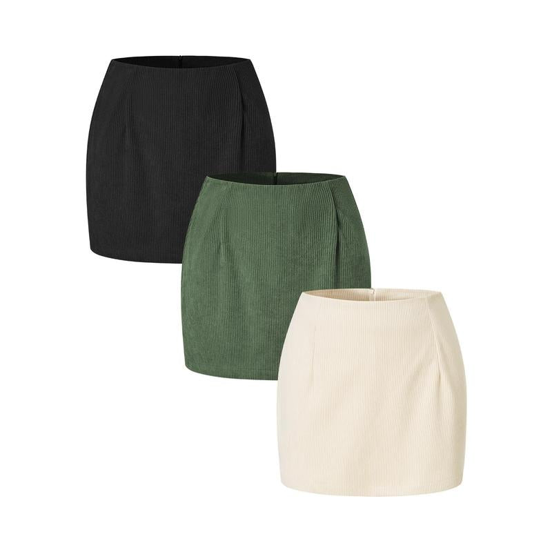 Halara 3-Piece High Waisted Invisible Zipper 2-In-1 Mini A-Line Corduroy Casual Skirts