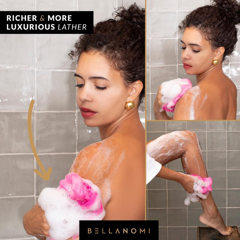 Bellanomi 2 Pack African Exfoliating Net Sponge Ethically Sourced from Nigeria Lightweight Hypoallergenic Bath Sponge for Smooth Skin