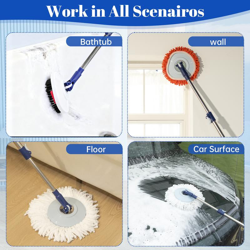 Microfiber Spin Mop and Bucket Set Spin Mop Bucket System with Microfiber Mop Replacement Heads Adjustable Handle and 1 Brush Head for Floor Cleaning