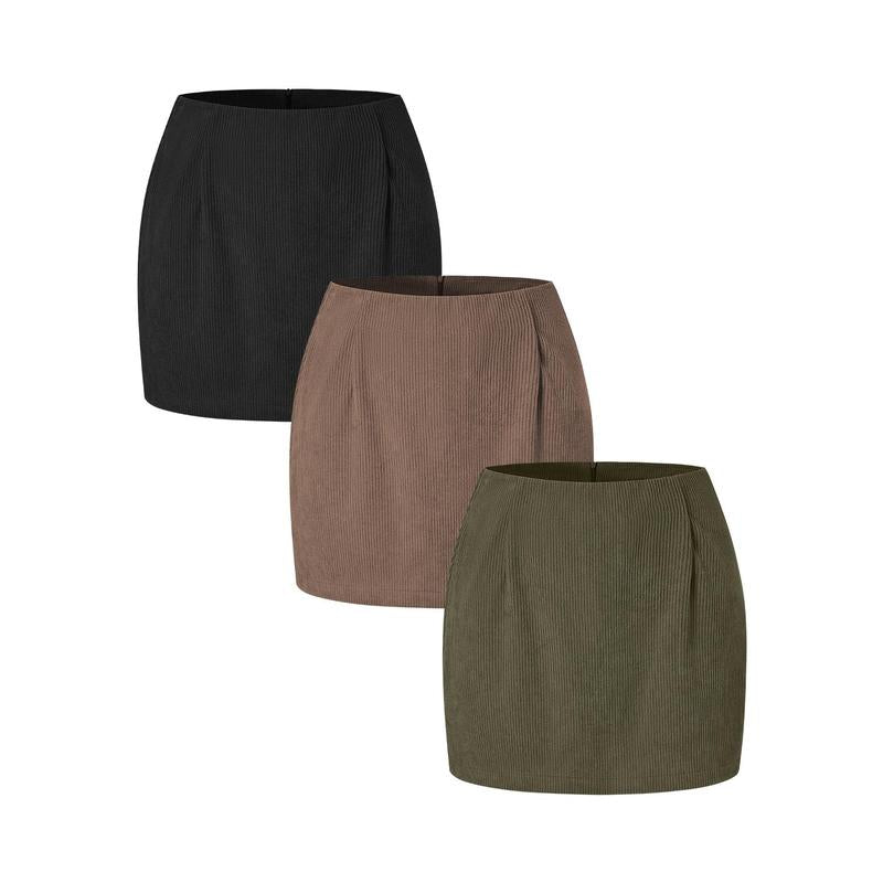 Halara 3-Piece High Waisted Invisible Zipper 2-In-1 Mini A-Line Corduroy Casual Skirts