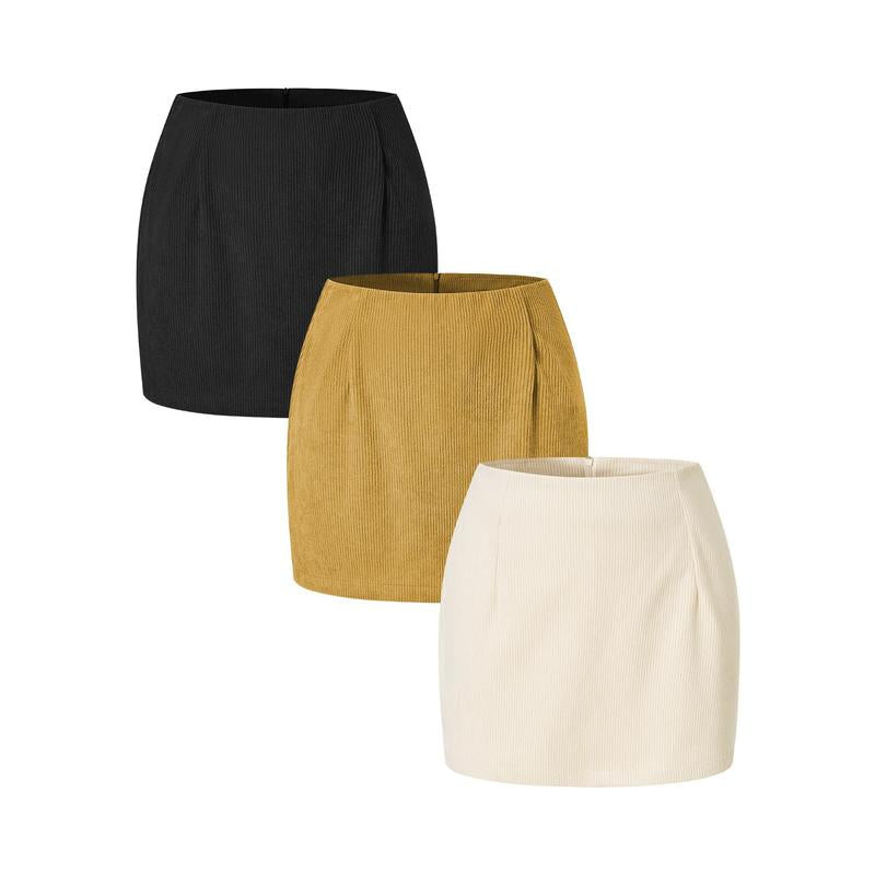 Halara 3-Piece High Waisted Invisible Zipper 2-In-1 Mini A-Line Corduroy Casual Skirts