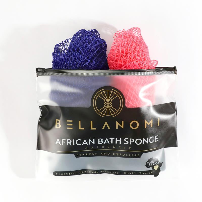 Bellanomi 2 Pack African Exfoliating Net Sponge Ethically Sourced from Nigeria Lightweight Hypoallergenic Bath Sponge for Smooth Skin
