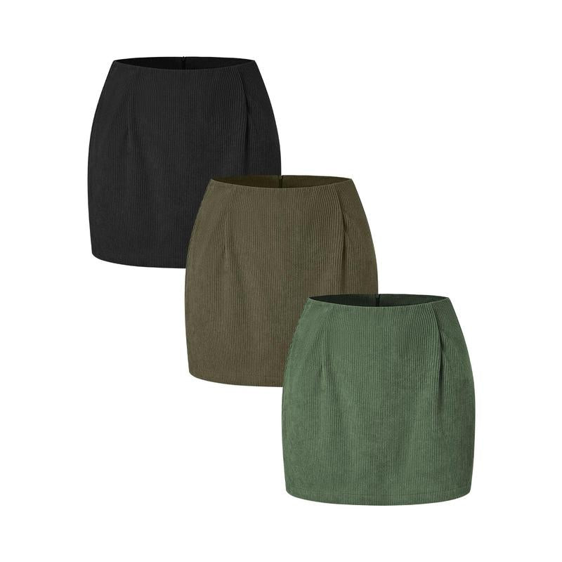 Halara 3-Piece High Waisted Invisible Zipper 2-In-1 Mini A-Line Corduroy Casual Skirts