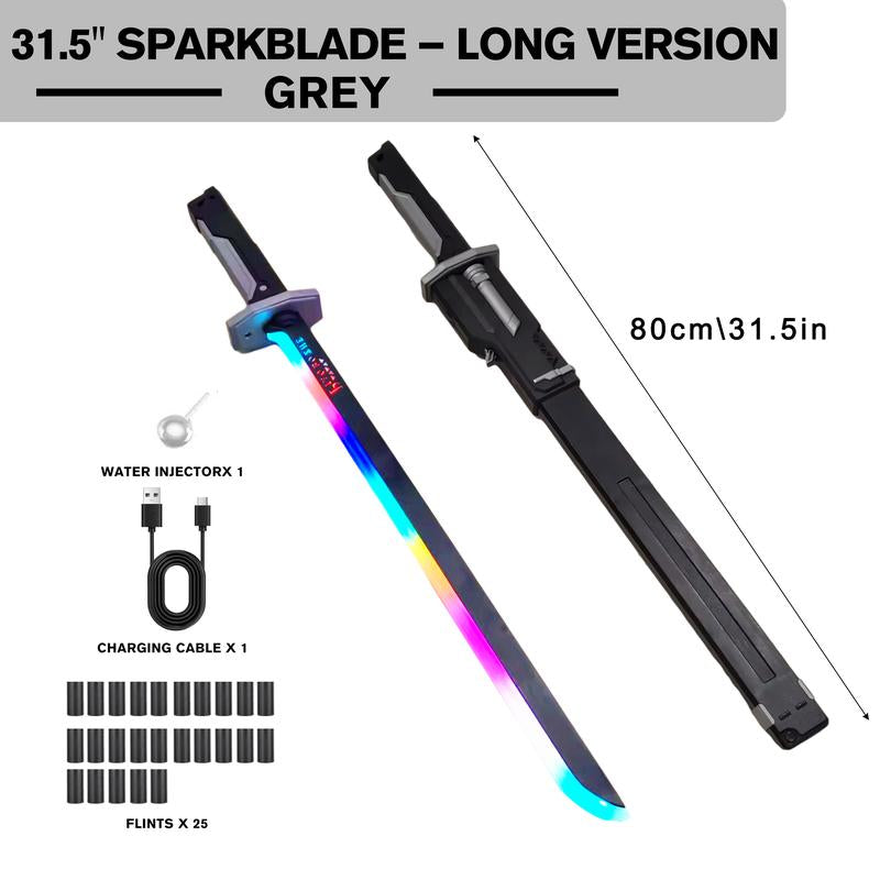 DKD 31.5" Cyberpunk Sparkblade Lightsaber Toy Spark Edition with Sound & Fog, Eight-Color Streaming Light Effect, Type-C Rechargeable for Rave, Cosplay & Display