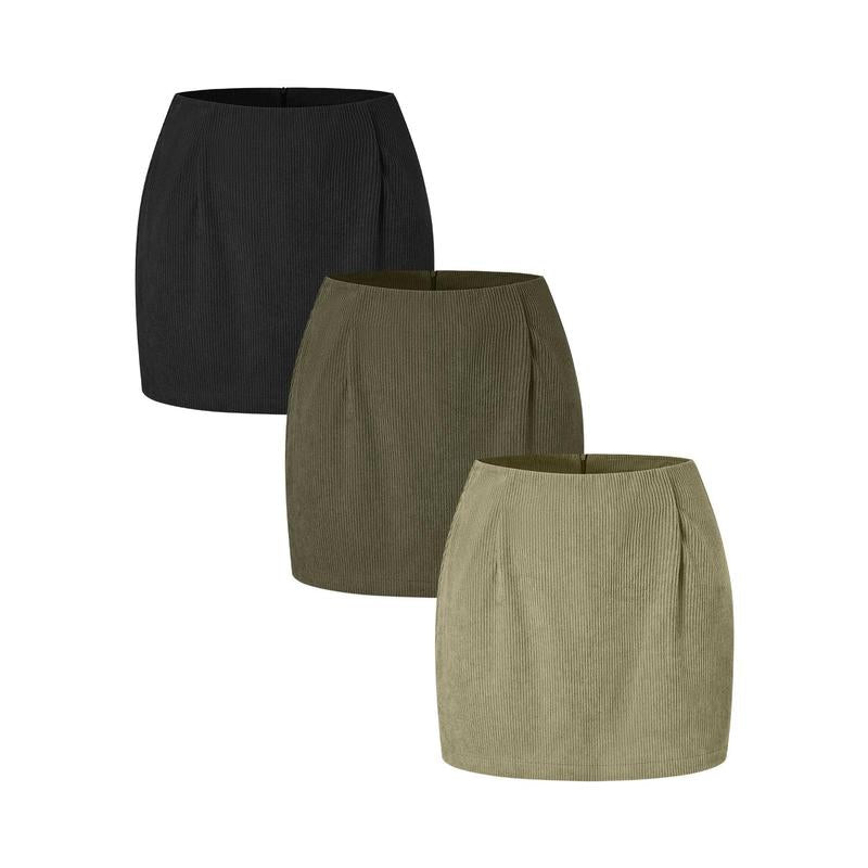 Halara 3-Piece High Waisted Invisible Zipper 2-In-1 Mini A-Line Corduroy Casual Skirts
