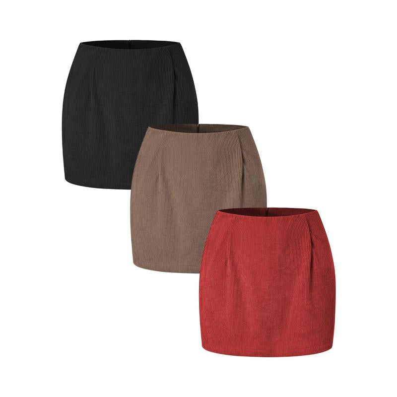 Halara 3-Piece High Waisted Invisible Zipper 2-In-1 Mini A-Line Corduroy Casual Skirts