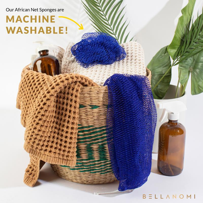 Bellanomi 2 Pack African Exfoliating Net Sponge Ethically Sourced from Nigeria Lightweight Hypoallergenic Bath Sponge for Smooth Skin