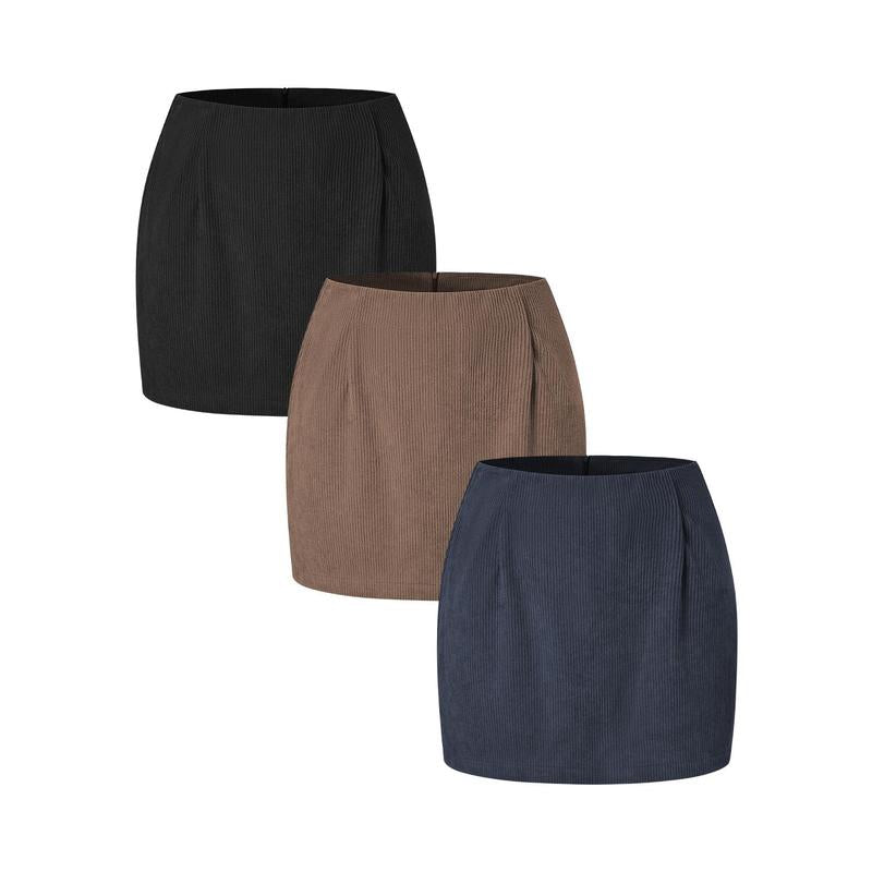Halara 3-Piece High Waisted Invisible Zipper 2-In-1 Mini A-Line Corduroy Casual Skirts