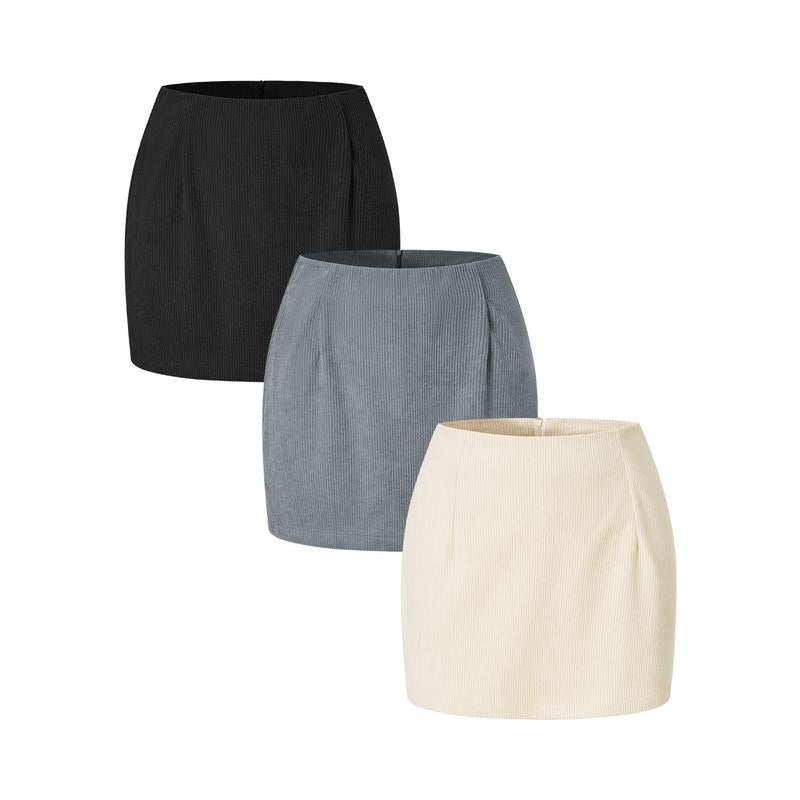 Halara 3-Piece High Waisted Invisible Zipper 2-In-1 Mini A-Line Corduroy Casual Skirts