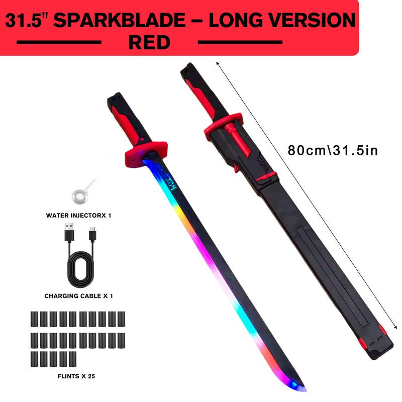 DKD 31.5" Cyberpunk Sparkblade Lightsaber Toy Spark Edition with Sound & Fog, Eight-Color Streaming Light Effect, Type-C Rechargeable for Rave, Cosplay & Display