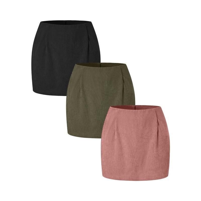 Halara 3-Piece High Waisted Invisible Zipper 2-In-1 Mini A-Line Corduroy Casual Skirts