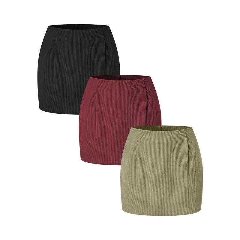 Halara 3-Piece High Waisted Invisible Zipper 2-In-1 Mini A-Line Corduroy Casual Skirts