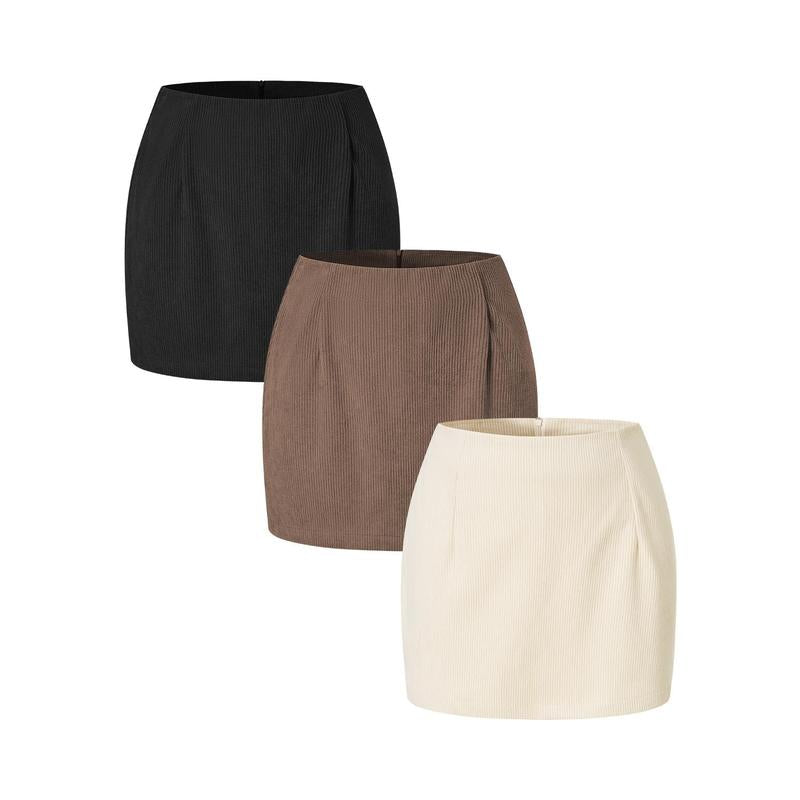Halara 3-Piece High Waisted Invisible Zipper 2-In-1 Mini A-Line Corduroy Casual Skirts