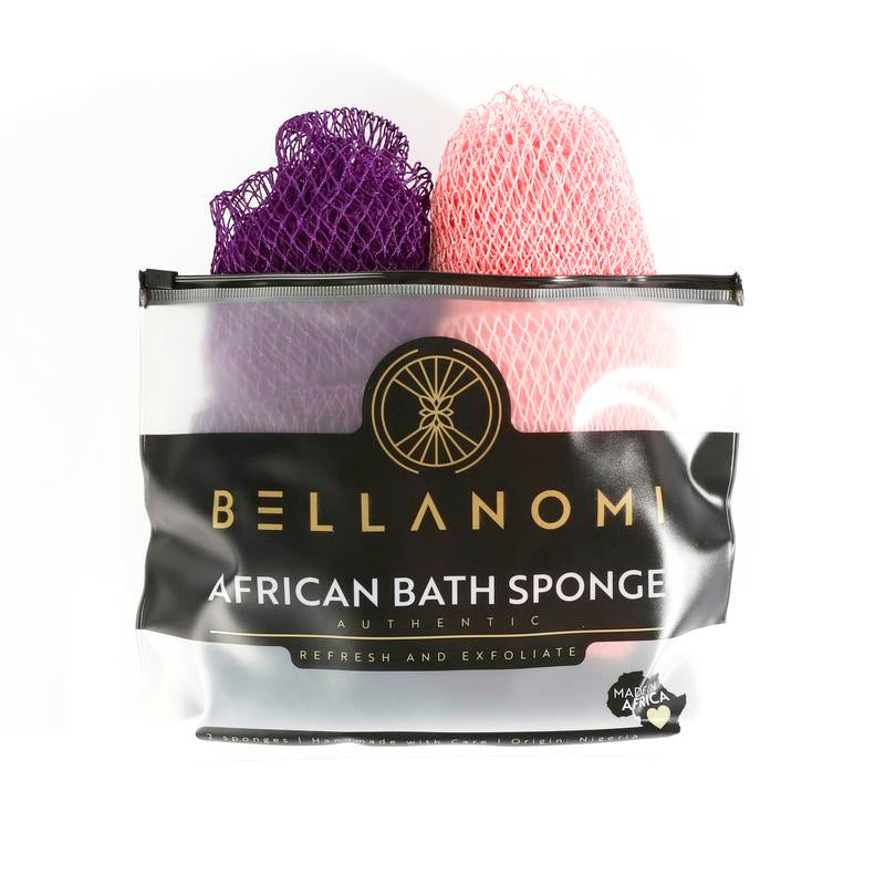 Bellanomi 2 Pack African Exfoliating Net Sponge Ethically Sourced from Nigeria Lightweight Hypoallergenic Bath Sponge for Smooth Skin