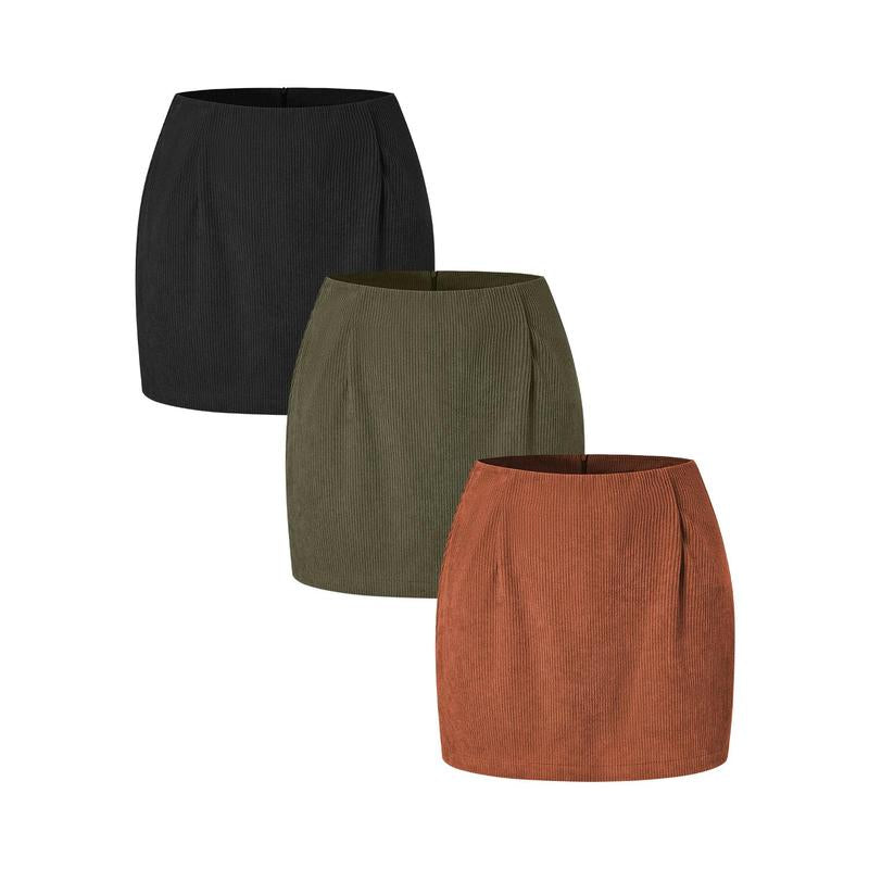 Halara 3-Piece High Waisted Invisible Zipper 2-In-1 Mini A-Line Corduroy Casual Skirts
