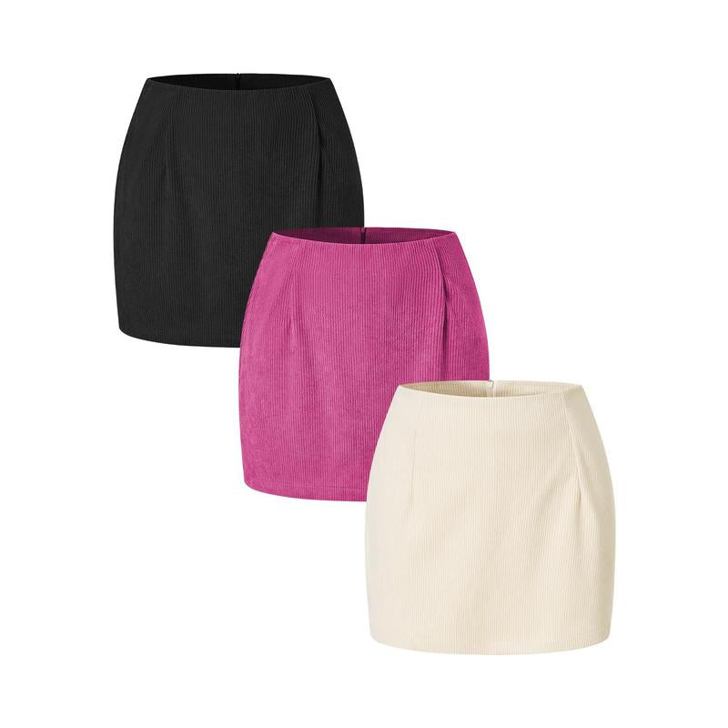 Halara 3-Piece High Waisted Invisible Zipper 2-In-1 Mini A-Line Corduroy Casual Skirts