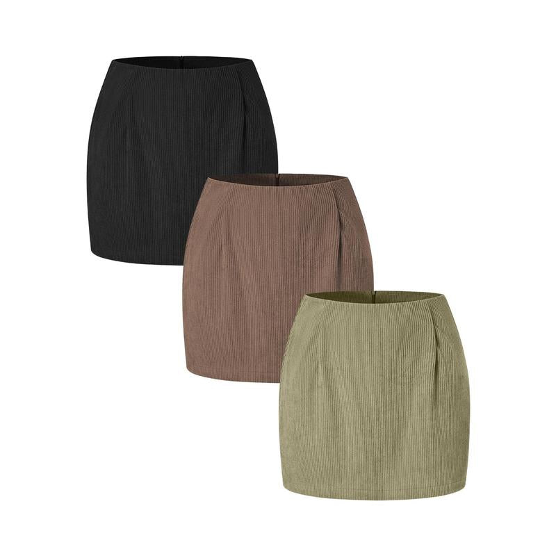 Halara 3-Piece High Waisted Invisible Zipper 2-In-1 Mini A-Line Corduroy Casual Skirts