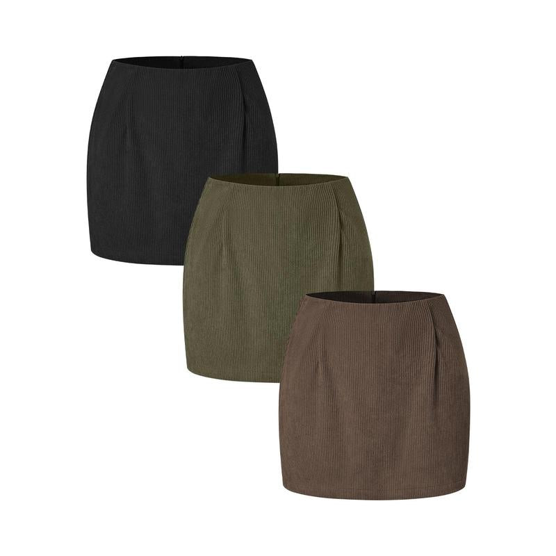 Halara 3-Piece High Waisted Invisible Zipper 2-In-1 Mini A-Line Corduroy Casual Skirts