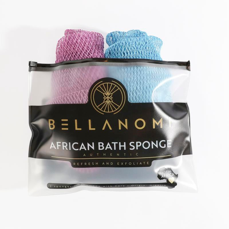 Bellanomi 2 Pack African Exfoliating Net Sponge Ethically Sourced from Nigeria Lightweight Hypoallergenic Bath Sponge for Smooth Skin