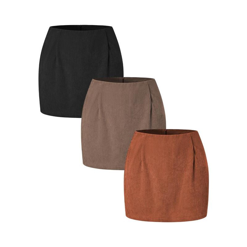 Halara 3-Piece High Waisted Invisible Zipper 2-In-1 Mini A-Line Corduroy Casual Skirts
