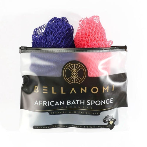 Bellanomi 2 Pack African Exfoliating Net Sponge Ethically Sourced from Nigeria Lightweight Hypoallergenic Bath Sponge for Smooth Skin