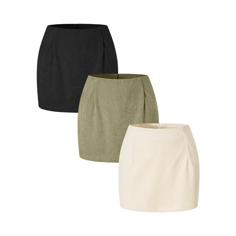 Halara 3-Piece High Waisted Invisible Zipper 2-In-1 Mini A-Line Corduroy Casual Skirts