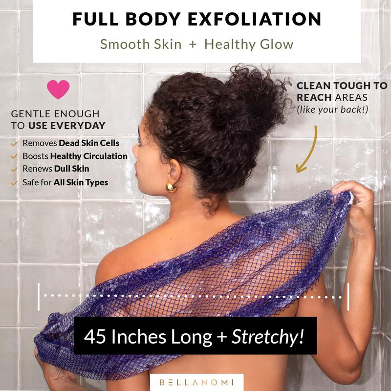 Bellanomi 2 Pack African Exfoliating Net Sponge Ethically Sourced from Nigeria Lightweight Hypoallergenic Bath Sponge for Smooth Skin