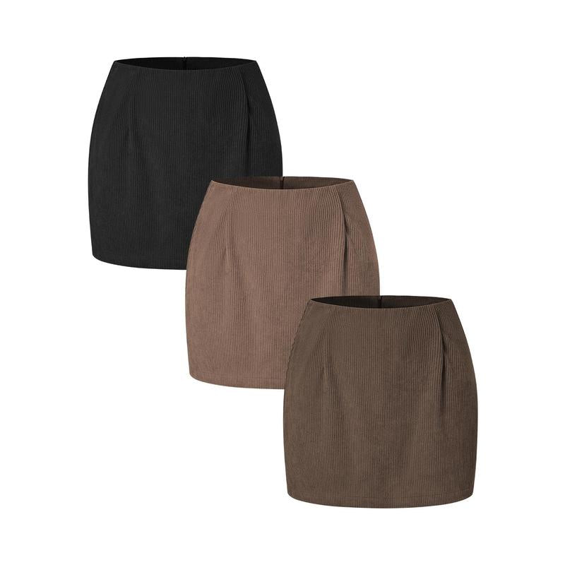 Halara 3-Piece High Waisted Invisible Zipper 2-In-1 Mini A-Line Corduroy Casual Skirts