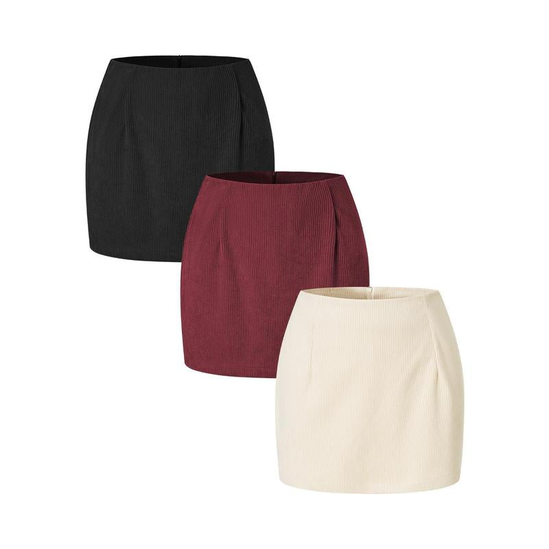 Halara 3-Piece High Waisted Invisible Zipper 2-In-1 Mini A-Line Corduroy Casual Skirts