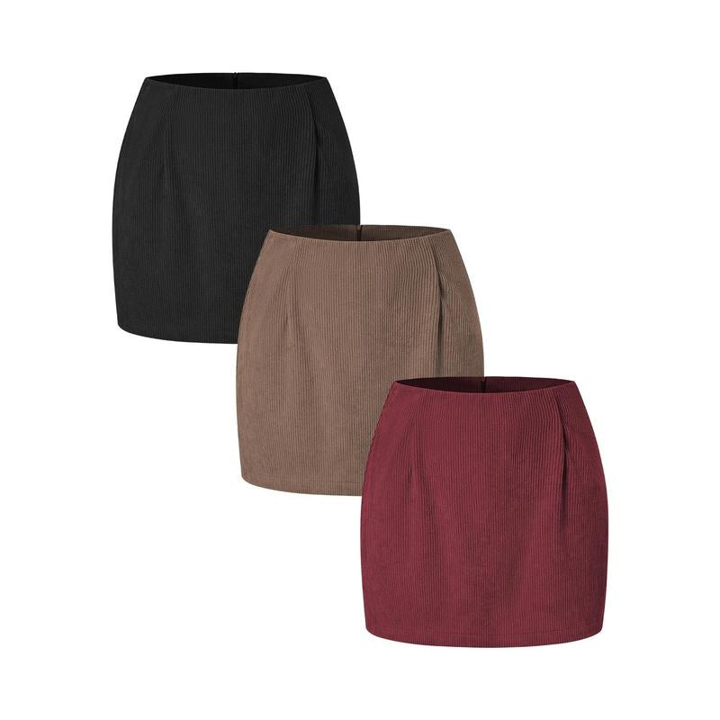 Halara 3-Piece High Waisted Invisible Zipper 2-In-1 Mini A-Line Corduroy Casual Skirts