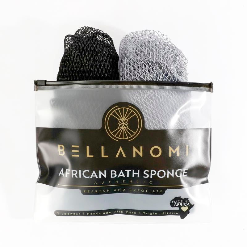 Bellanomi 2 Pack African Exfoliating Net Sponge Ethically Sourced from Nigeria Lightweight Hypoallergenic Bath Sponge for Smooth Skin