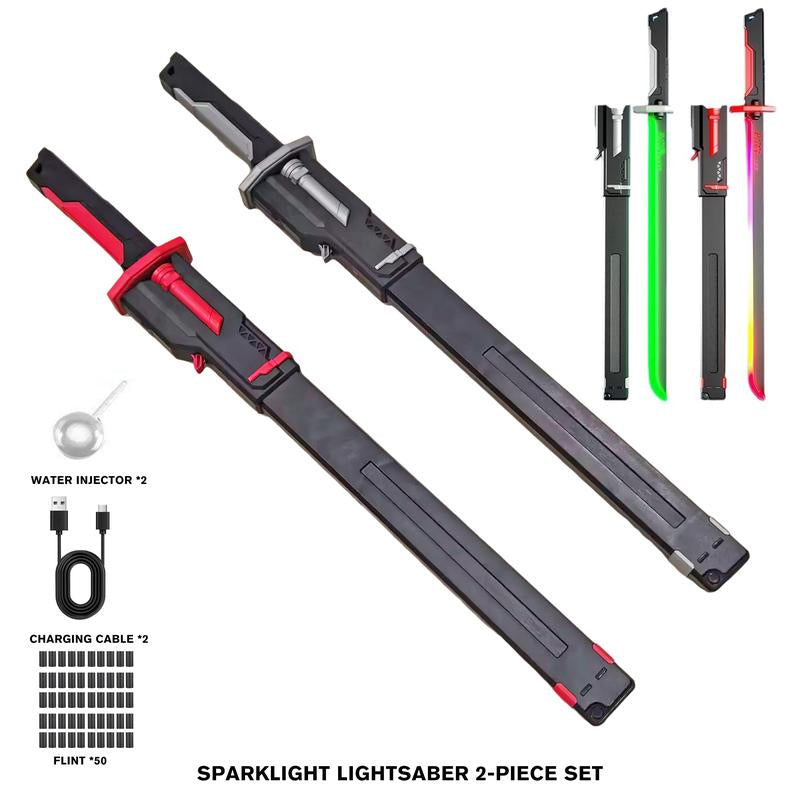DKD 31.5" Cyberpunk Sparkblade Lightsaber Toy Spark Edition with Sound & Fog, Eight-Color Streaming Light Effect, Type-C Rechargeable for Rave, Cosplay & Display