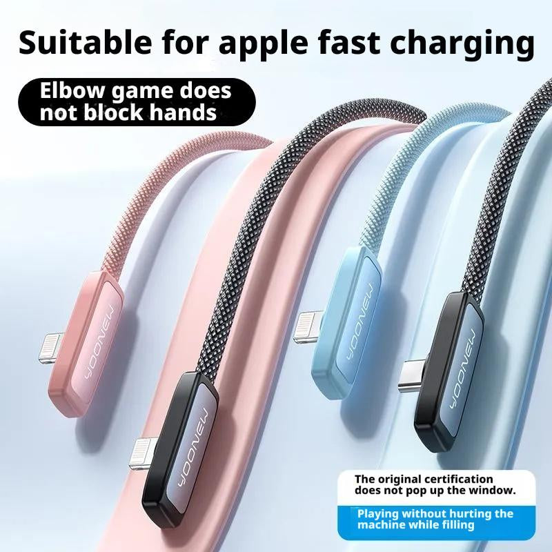 20W/30W PD Fast Charging Cable for Iphone 6-14 & Android Type-C Right Angle Design Braided Durable Data Transfer Cables