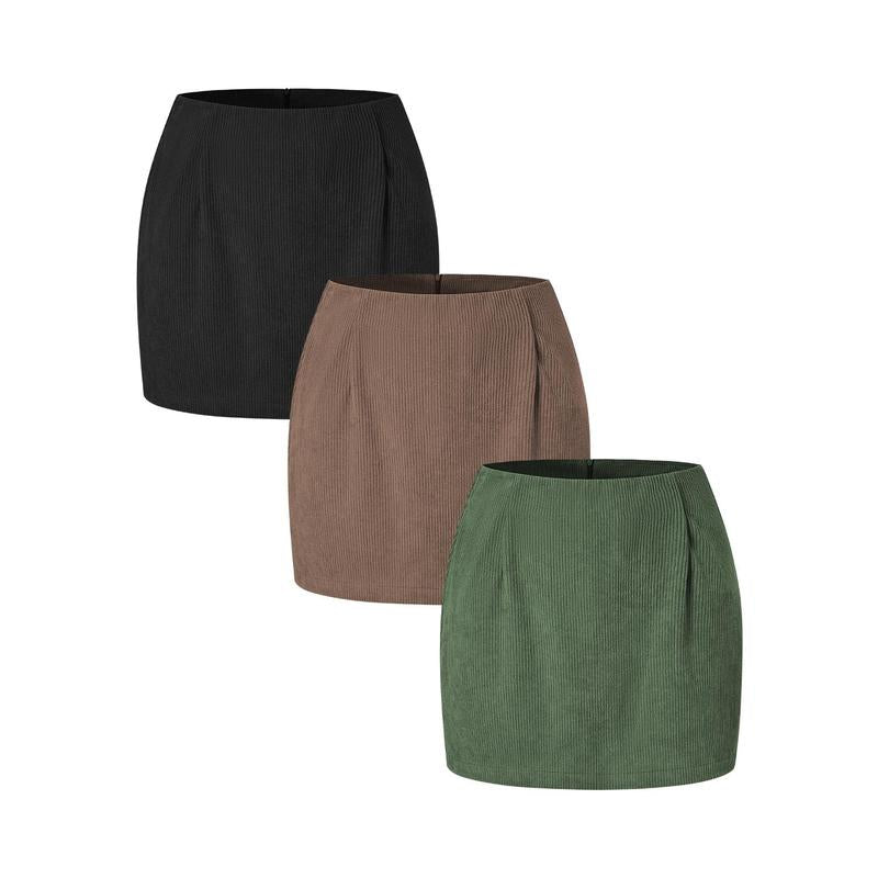 Halara 3-Piece High Waisted Invisible Zipper 2-In-1 Mini A-Line Corduroy Casual Skirts
